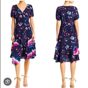 Tanya Taylor Silk Floral V-Neck Midi Dress